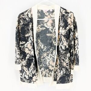 Breezies Floral Open Front Short Sleeve Lounge Topper Black Women's Size‎ XS/S